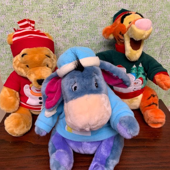 Disney Store Exclusive Christmas Holiday Winnie the Pooh Plush Toys Set of 3 - Picture 12 of 12